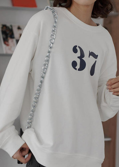 Art white cotton shirts alphabet prints Plus Size Clothing fall shirt - SooLinen