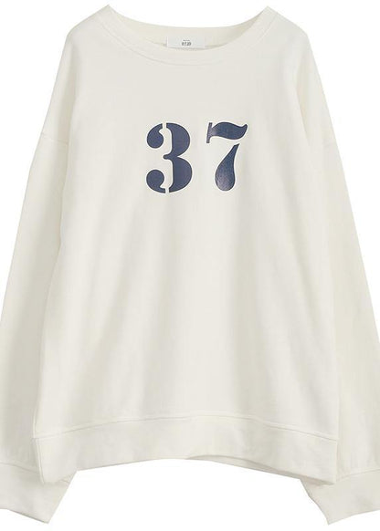 Art white cotton shirts alphabet prints Plus Size Clothing fall shirt - SooLinen