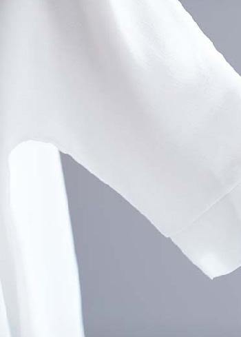 Art White Cotton Top Silhouette Low High Design Midi Summer Half Sleeve Shirt - SooLinen