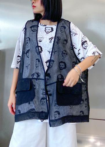 Art white prints cotton clothes short sleeve wild oversized summer tops - SooLinen