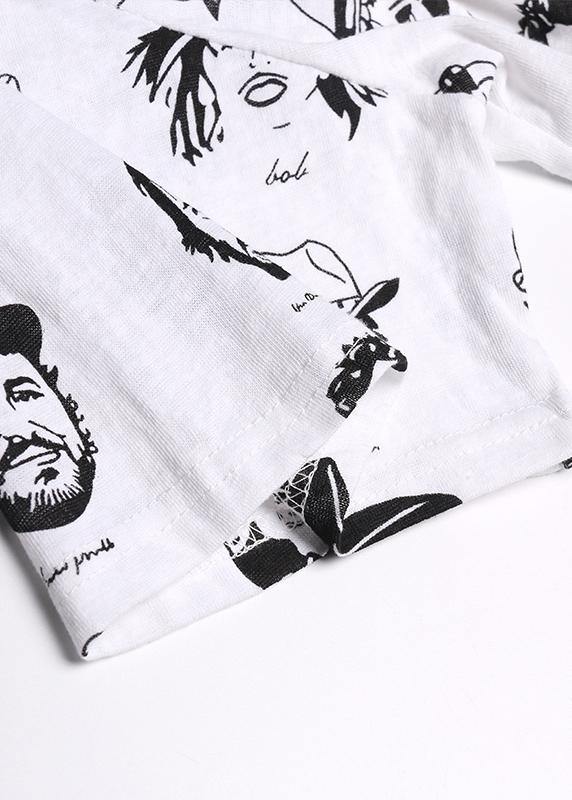 Art white prints cotton clothes short sleeve wild oversized summer tops - SooLinen