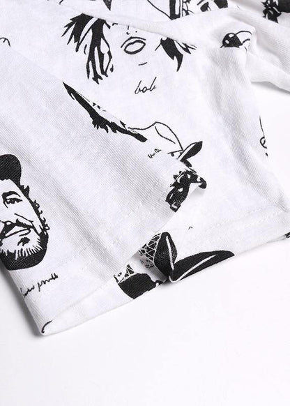 Art white prints cotton clothes short sleeve wild oversized summer tops - SooLinen