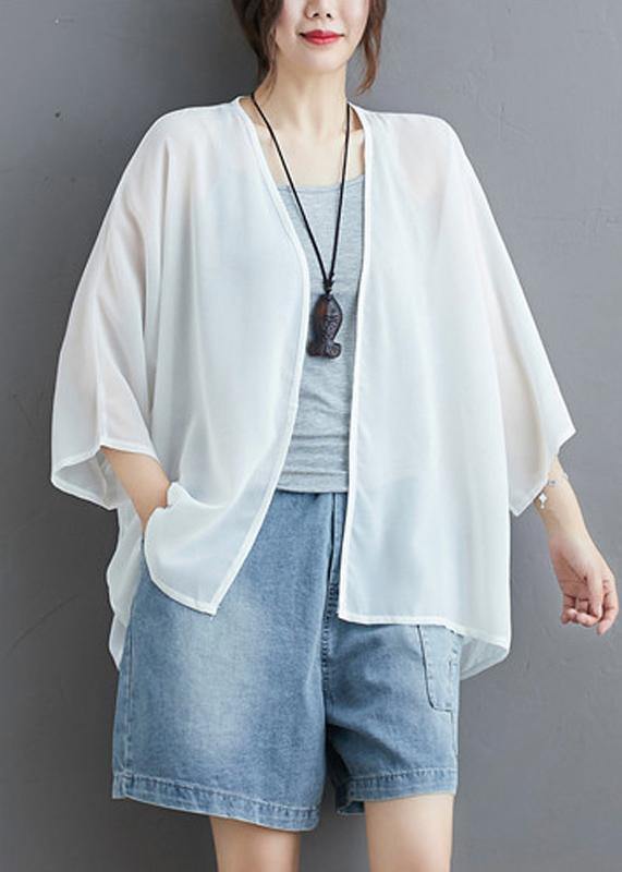 Art wild chiffon summertunic top design white blouses - SooLinen