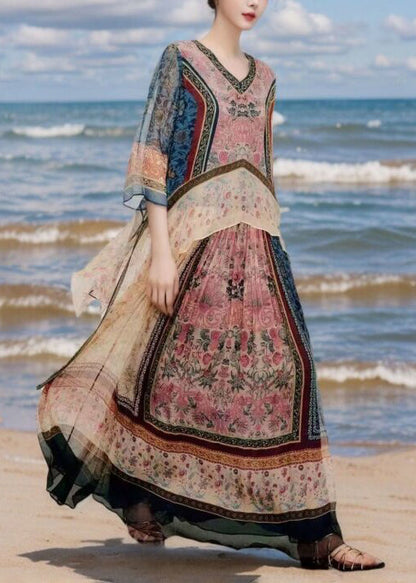 Atr Print Asymmetrical Design Chiffon Two Pieces Set Summer