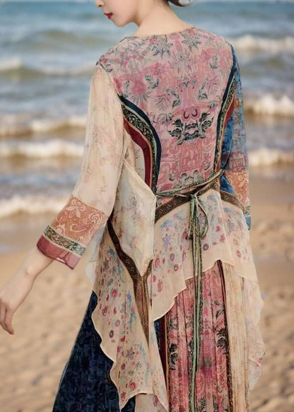 Atr Print Asymmetrical Design Chiffon Two Pieces Set Summer