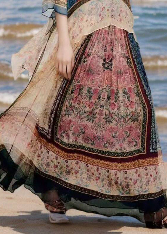 Atr Print Asymmetrical Design Chiffon Two Pieces Set Summer