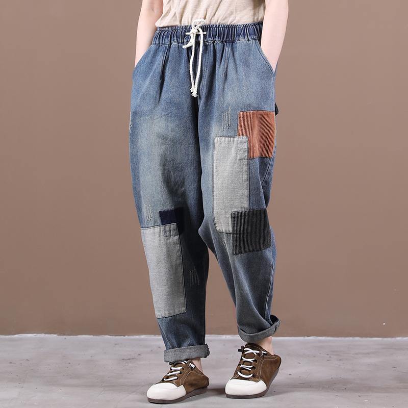 Autumn 2021 new women stitching corduroy patch lace blue jeans women autumn - SooLinen