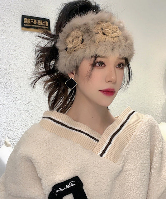 Herbst- und Winter-Haarbänder aus flauschigem Khaki-Fell