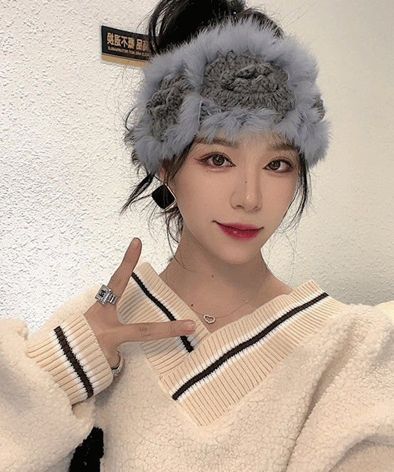 Herbst- und Winter-Haarbänder aus flauschigem Khaki-Fell