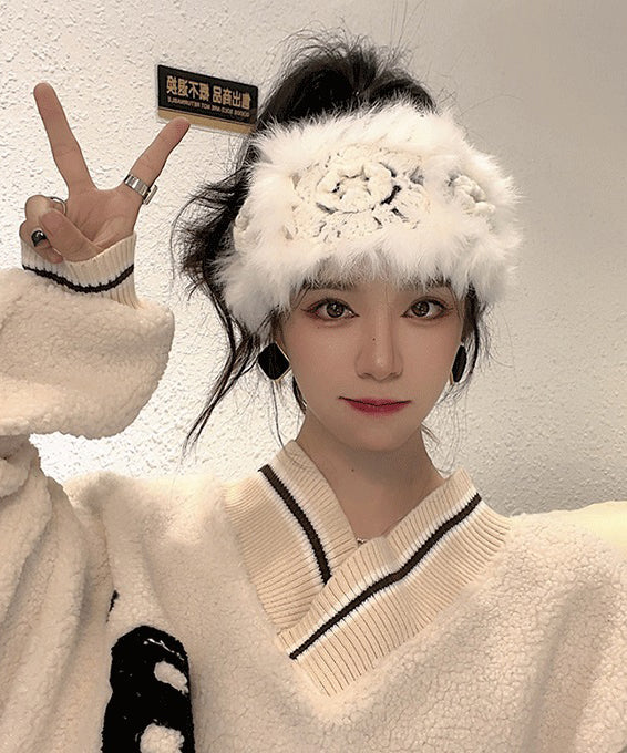 Herbst- und Winter-Haarbänder aus flauschigem Khaki-Fell