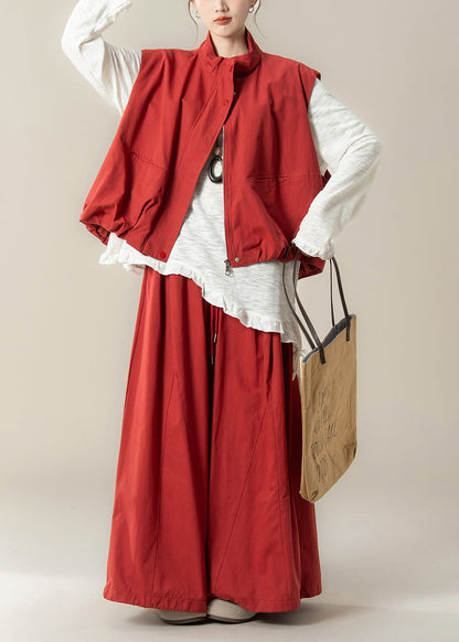 Conjunto de camiseta asimétrica con cuello alto y pantalones anchos de otoño