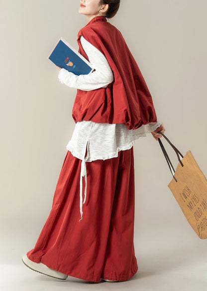 Conjunto de camiseta asimétrica con cuello alto y pantalones anchos de otoño