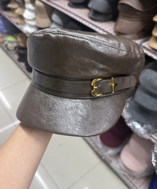 Herbst/Winter: Vielseitiger, modischer Entenschnabelhut aus schwarzem Leder