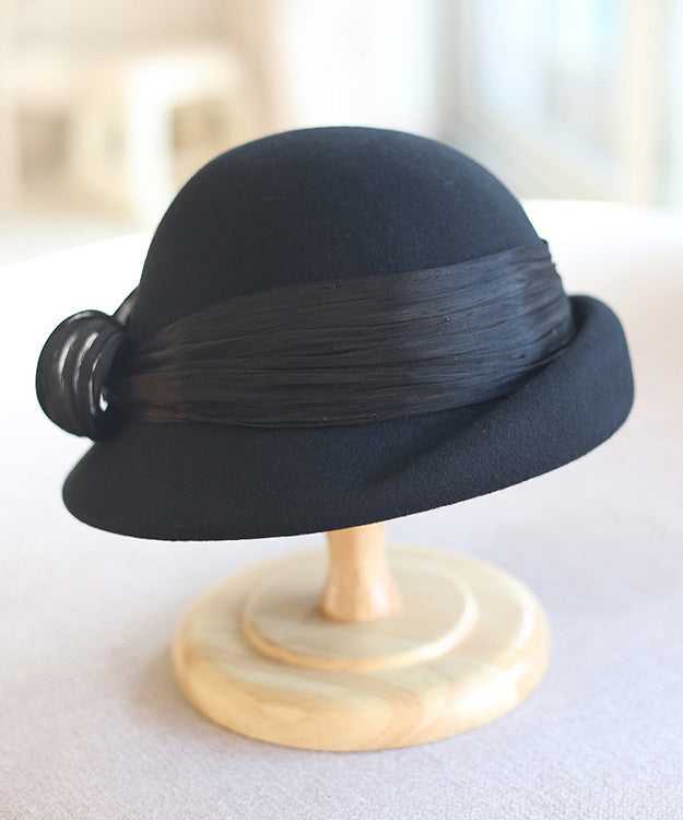 Autumn Winter Camel Silk And Linen Decorated Wool Bucket Hat