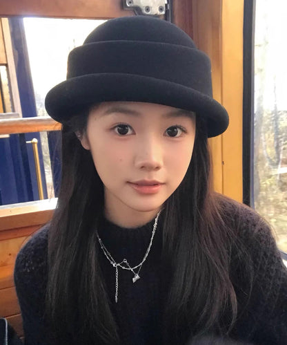 Autumn Winter New Fashion Black Simulated Wig Woolen Bucket Hat