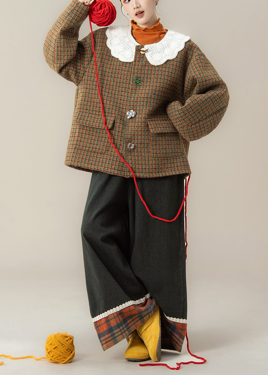 Conjunto de camiseta y pantalón de lana para otoño e invierno.