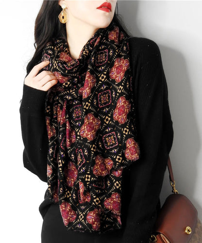 Bufanda de lana versátil con estampado rojo estilo otoño-invierno