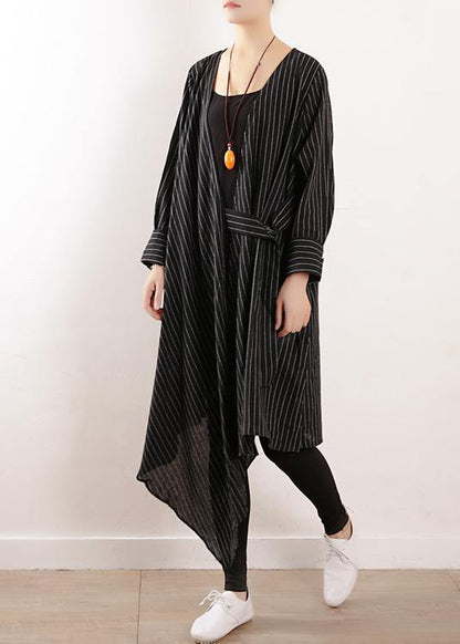 Autumn new original design loose asymmetrical striped shirt cardigan coat - SooLinen