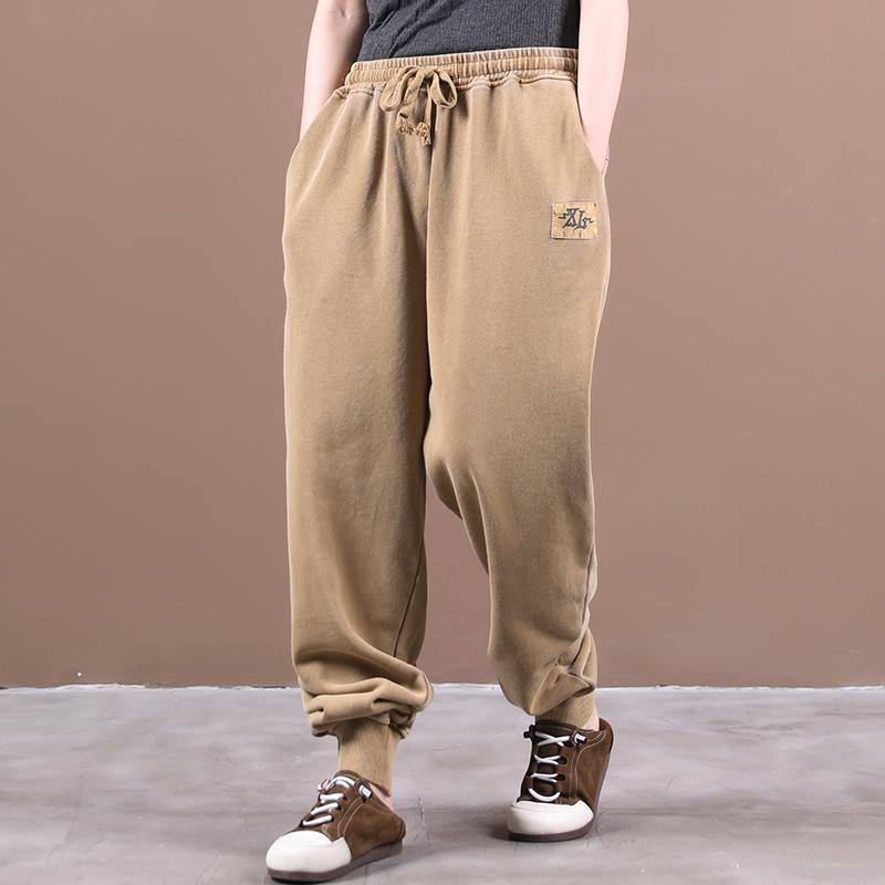 Autumn new style Korean trousers with lace-up threaded mouth khaki ming casual pants - SooLinen