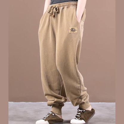 Autumn new style Korean trousers with lace-up threaded mouth khaki ming casual pants - SooLinen