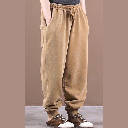 Autumn new style Korean trousers with lace-up threaded mouth khaki ming casual pants - SooLinen