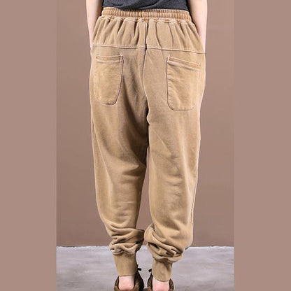 Autumn new style Korean trousers with lace-up threaded mouth khaki ming casual pants - SooLinen