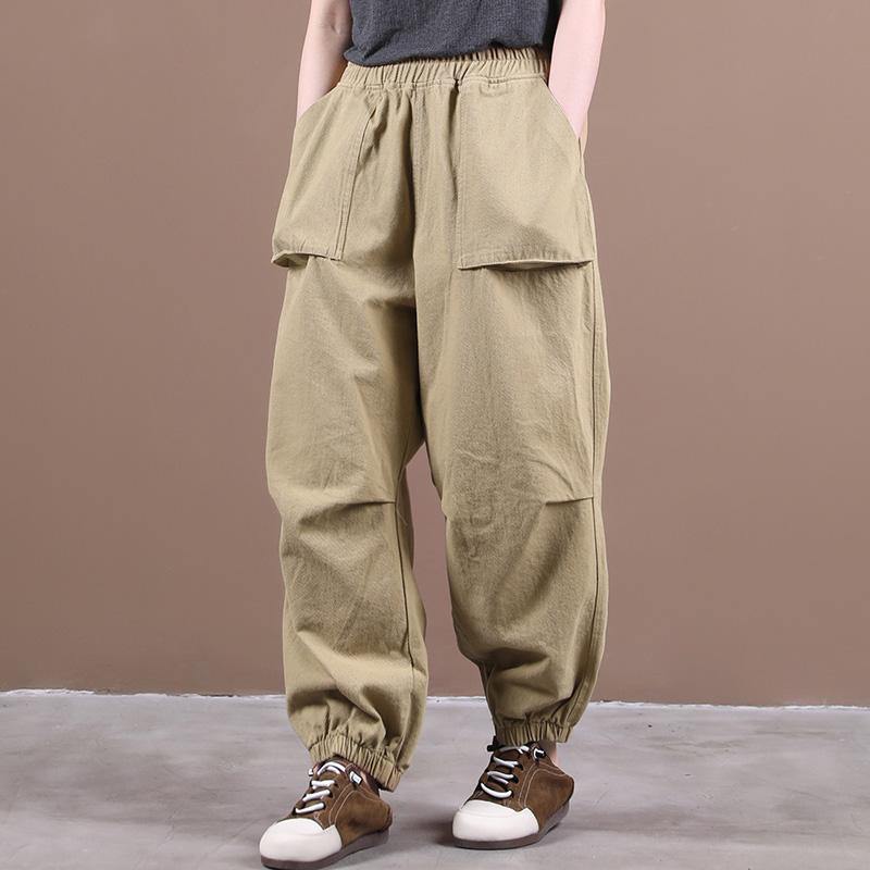 Autumn new style three-dimensional pocket elasticated foot pleated casual pants - SooLinen