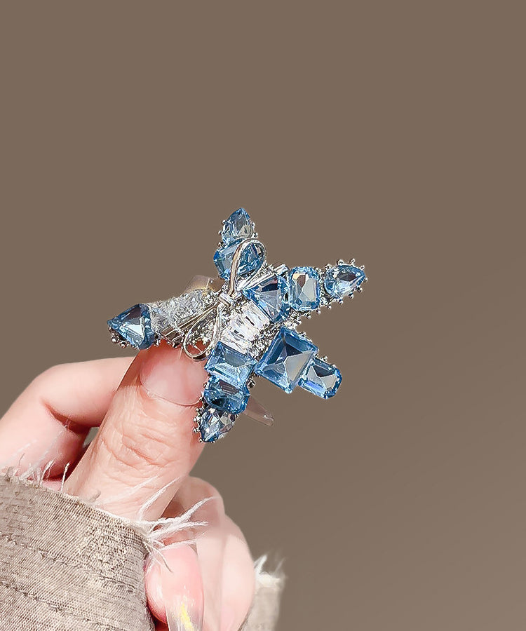 Beach Blue Alloy Crystal Starfish Single Hairpin