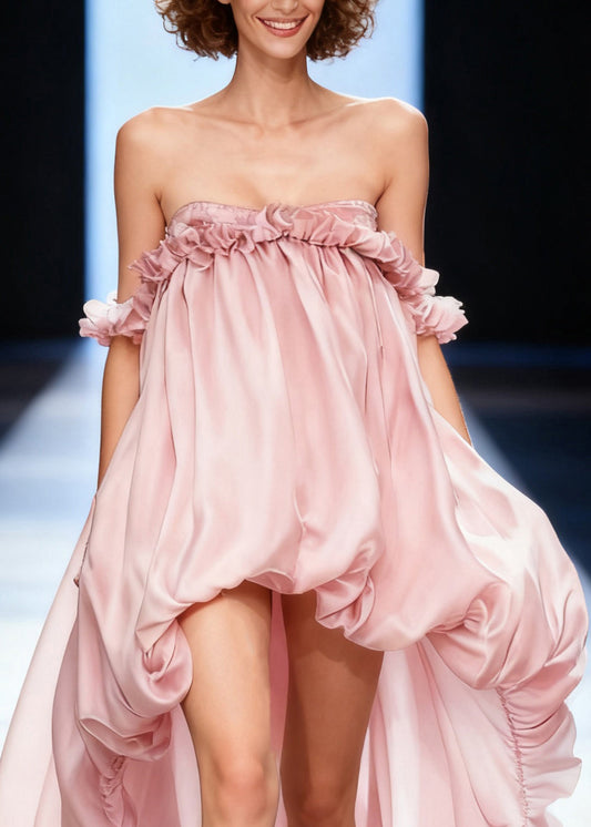 Beach Light Purple Cold Shoulder Ruffled Patchwork Tulle Maxi Dress Summer