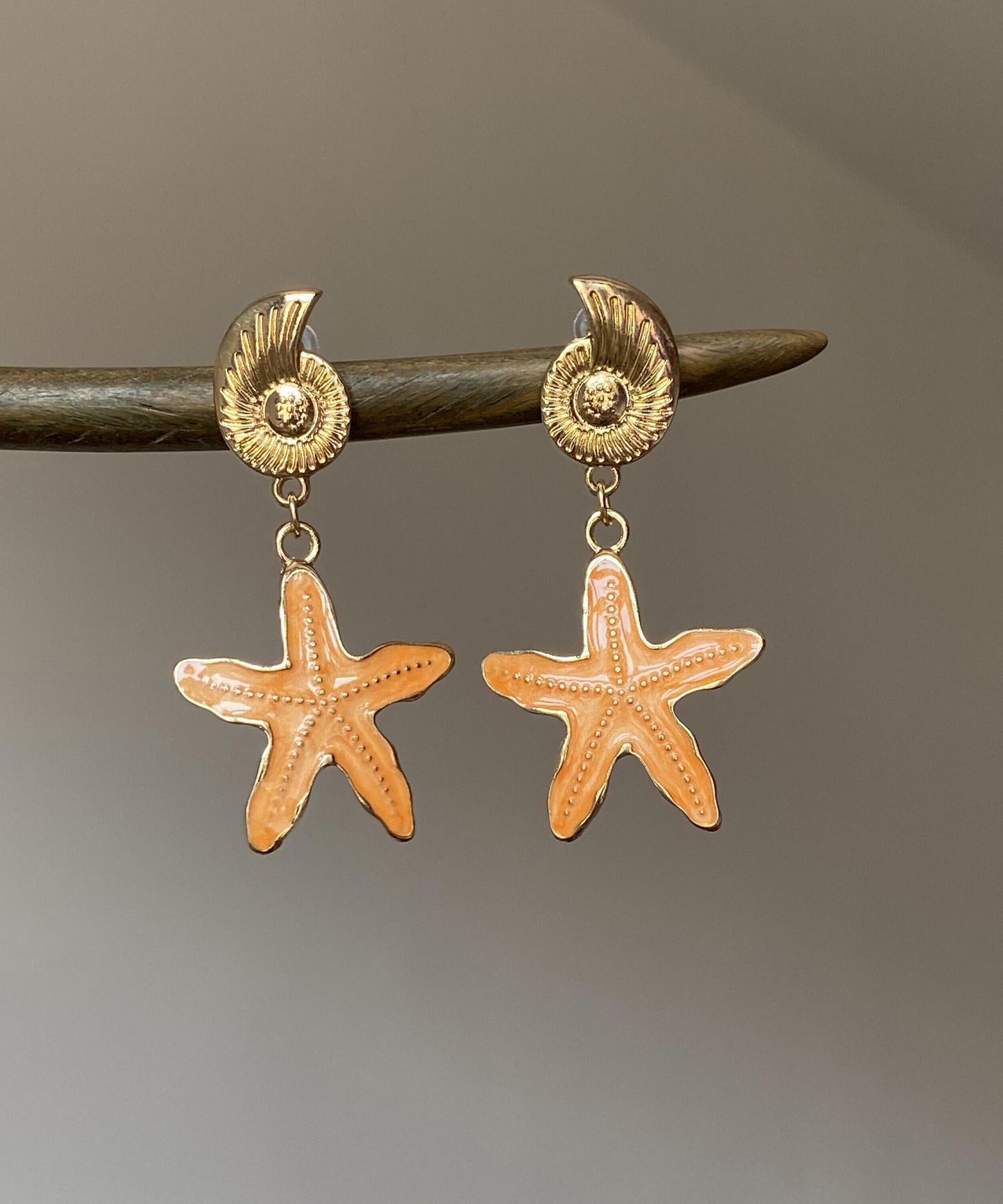Beach Orange Metal Alloy Drip Glaze Starfish Drop Earrings