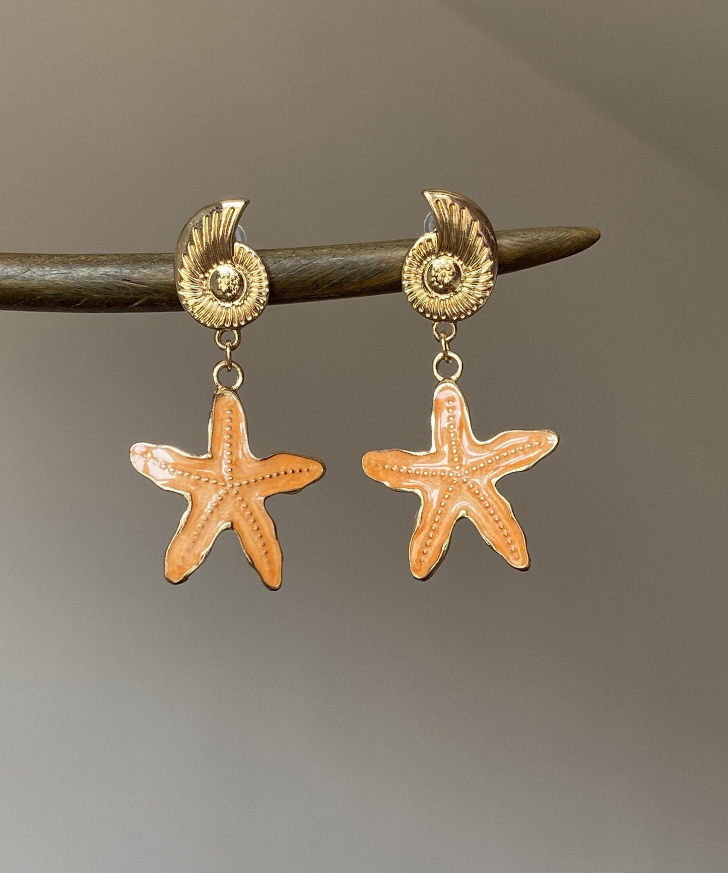Beach Orange Metal Alloy Drip Glaze Starfish Drop Earrings