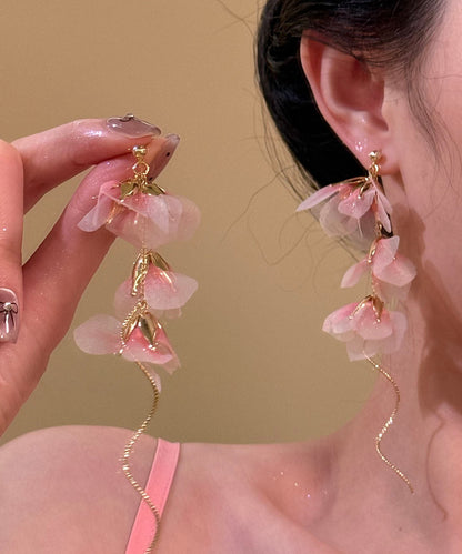 Beach Pink Copper Overgild Chiffon Tassel Drop Earrings