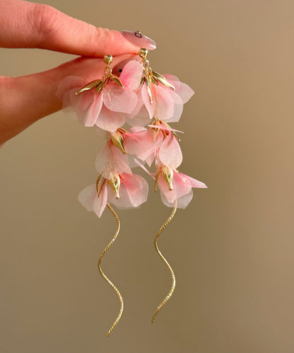 Beach Pink Copper Overgild Chiffon Tassel Drop Earrings
