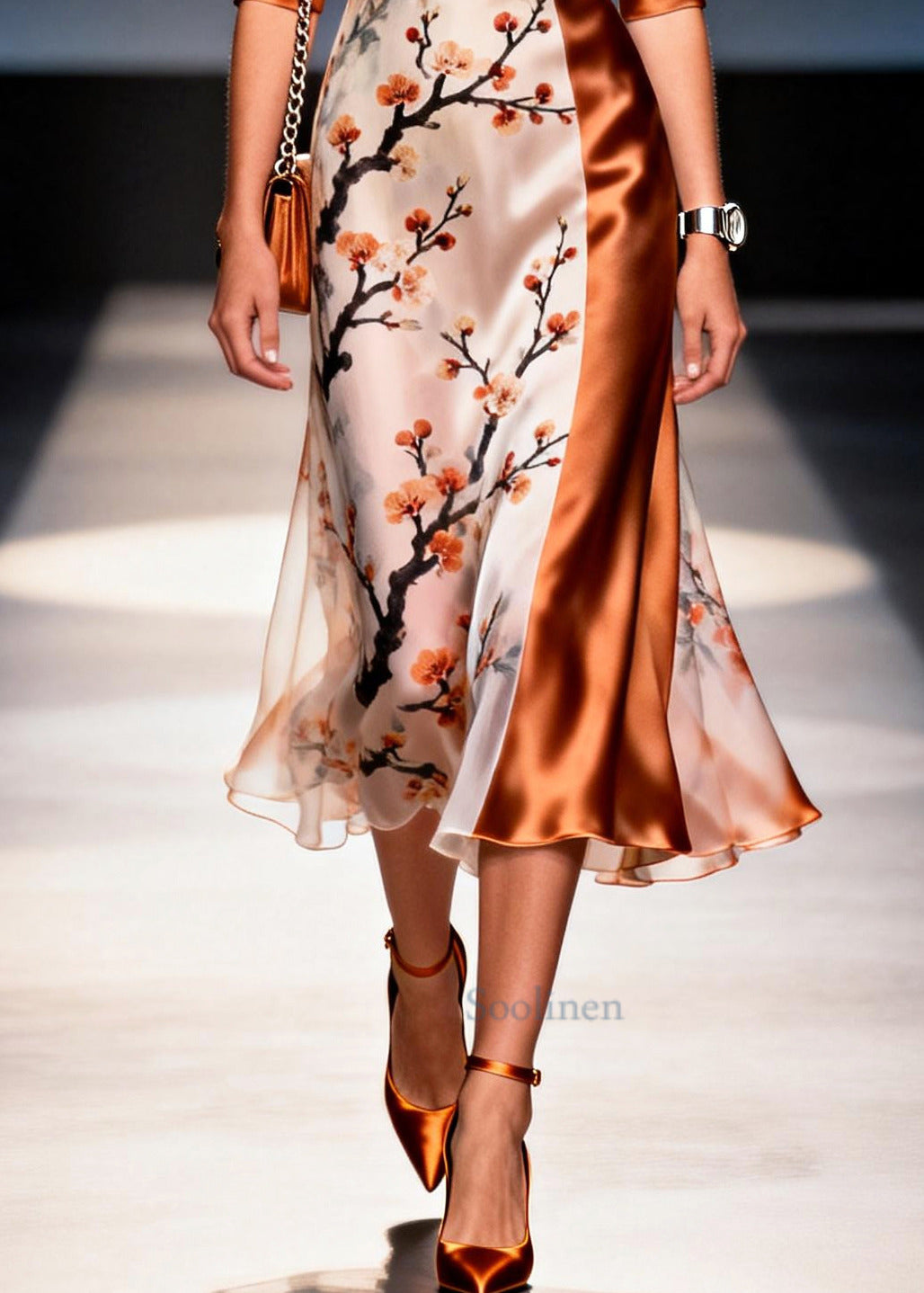Beautiful Apricot Asymmetrical Patchwork Print Chiffon Dress Summer