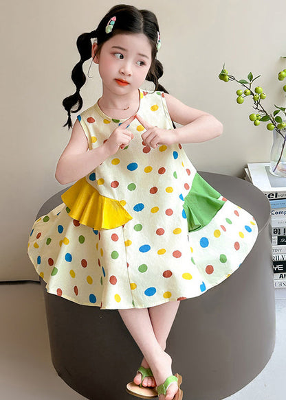 Beautiful Apricot Ruffled Print Cotton Baby Girls Dress Summer