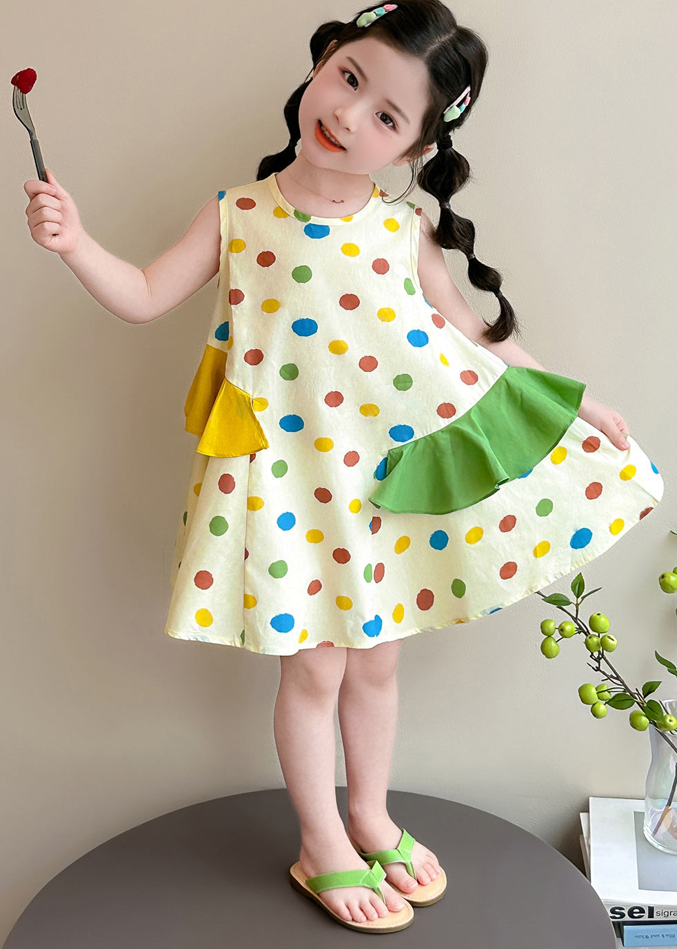 Beautiful Apricot Ruffled Print Cotton Baby Girls Dress Summer