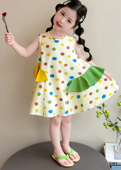 Beautiful Apricot Ruffled Print Cotton Baby Girls Dress Summer