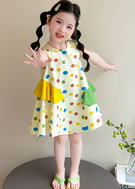 Beautiful Apricot Ruffled Print Cotton Baby Girls Dress Summer
