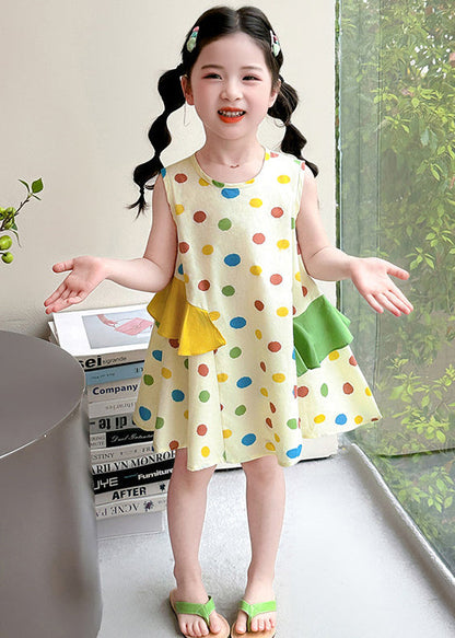 Beautiful Apricot Ruffled Print Cotton Baby Girls Dress Summer