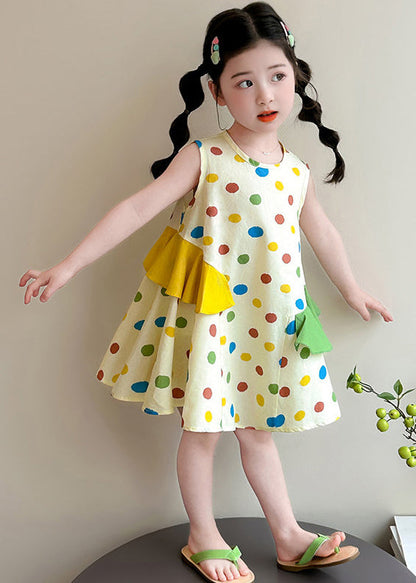 Beautiful Apricot Ruffled Print Cotton Baby Girls Dress Summer