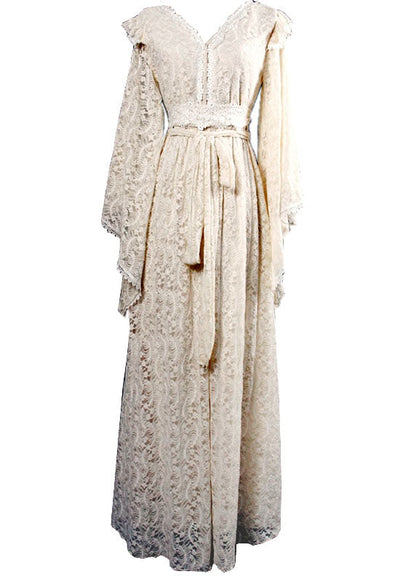 Schöne Aprikose V-Ausschnitt Aushöhlen Spitze Urlaub Cinch Kleider Frühling