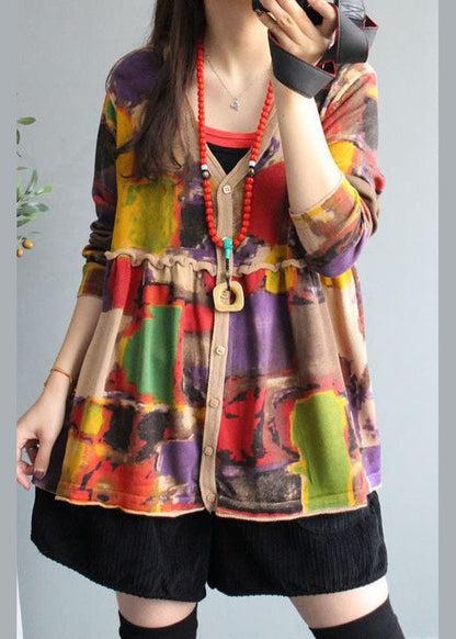 Wunderschöner Apricot-Strickpullovermantel mit V-Ausschnitt und Druckknopf