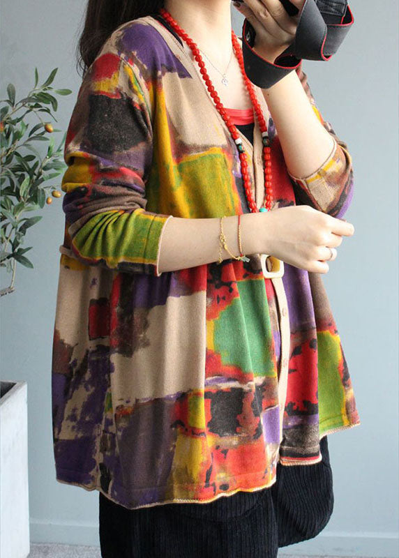 Wunderschöner Apricot-Strickpullovermantel mit V-Ausschnitt und Druckknopf