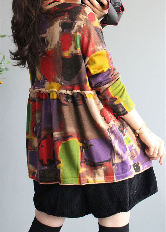 Wunderschöner Apricot-Strickpullovermantel mit V-Ausschnitt und Druckknopf