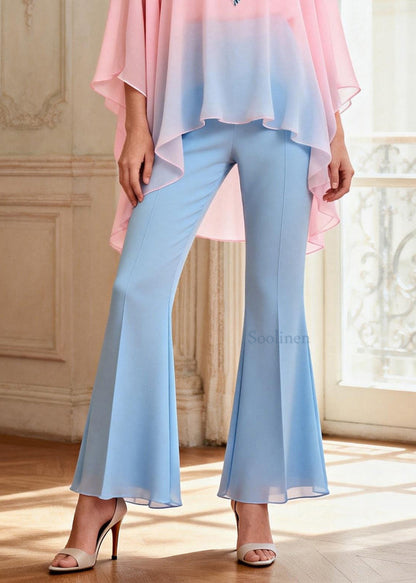 Beautiful Asymmetrical Design Top And Pants Chiffon Two Pieces Set Summer