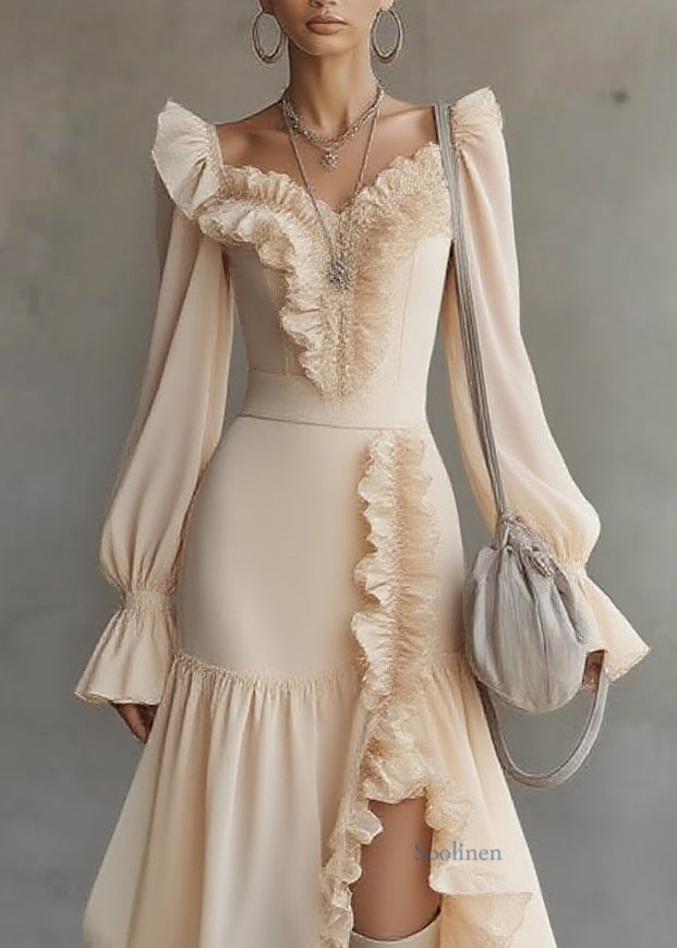 Beautiful Asymmetrical Ruffled Patchwork Solid Vacation Maxi Dresses Spring