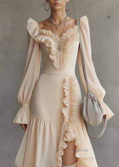 Beautiful Asymmetrical Ruffled Patchwork Solid Vacation Maxi Dresses Spring