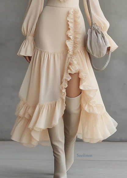 Beautiful Asymmetrical Ruffled Patchwork Solid Vacation Maxi Dresses Spring