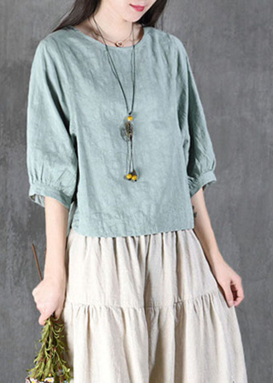 Schönes Babyblaues O-Ausschnitt Jacquard Laternenärmel Herbst Shirt Tops