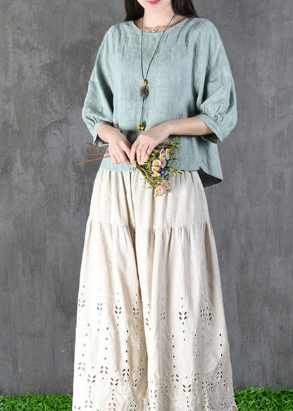 Schönes Babyblaues O-Ausschnitt Jacquard Laternenärmel Herbst Shirt Tops